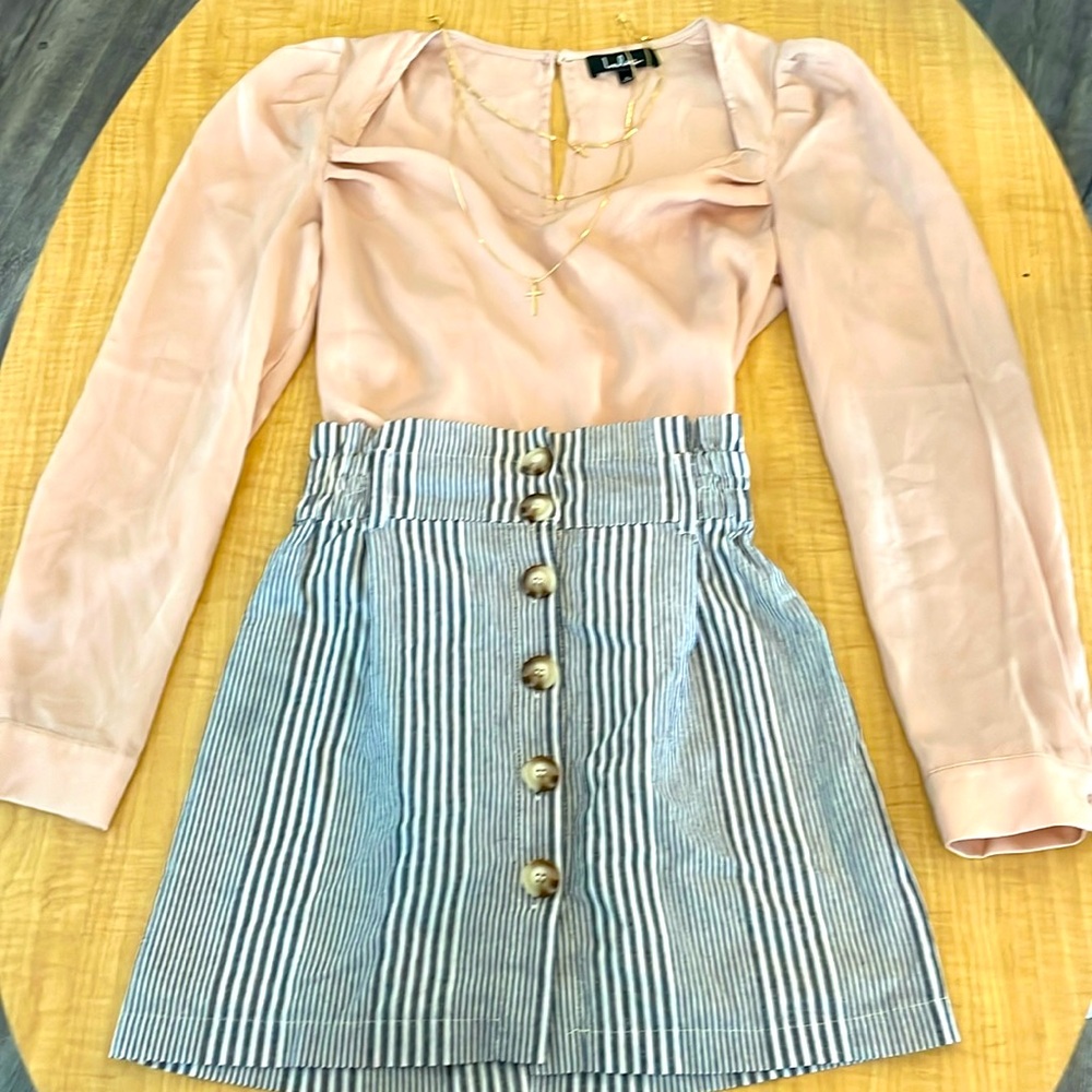 Grey and white striped skirt